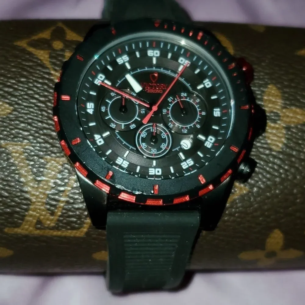 Victory Instruments‎ 8229 Chronograph Black & Red 3 Subdials Men's Large Watch